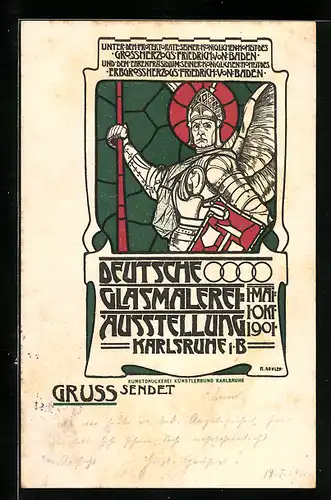 Künstler-AK sign. R. Göhler: Karlsruhe, Deutsche Glasmalerei Ausstellung 1901, Künstlerbund Karlsruhe