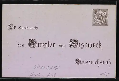 Lithographie Ganzsache Württemberg PP10C1 /02: Otto von Bismarck, Karte zum 80. Geburtstag des Fürsten 1. April 1895