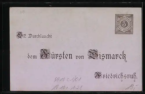 Lithographie Ganzsache Württemberg PP10C1 /01: Otto von Bismarck, Karte zum 80. Geburtstag des Fürsten 1. April 1895