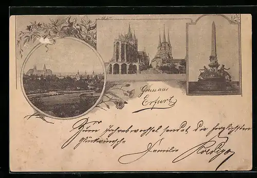 Vorläufer-AK Erfurt, 1892, Totalansicht, Denkmal, Dom und Severikirche