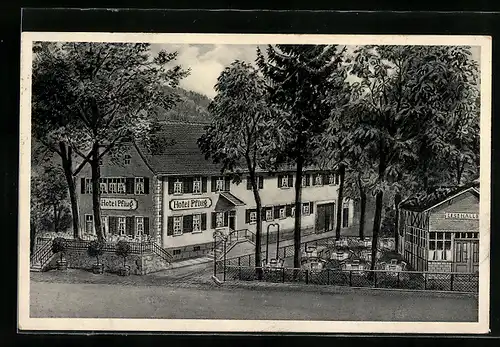 AK Ottenhöfen /Schwarzw., Hotel-Gasthof-Pension zum Pflug A. Schnurr mit Garten und Strasse