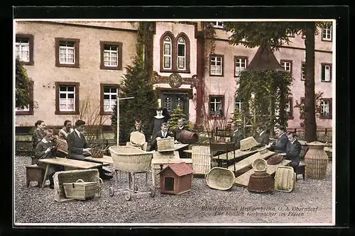 AK Heiligenbronn, Blindenanstalt, blinde Korbmacher im Freien