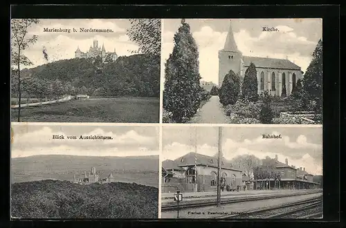 AK Marienburg b. Nordstemmen, Kirche, Bahnhof, Blick vom Aussichtsturm