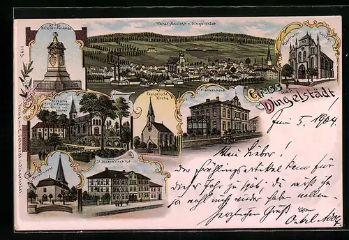 Lithographie Dingelstädt, Krankenhaus, Gertruden-Kirche, St. Joseph-Institut