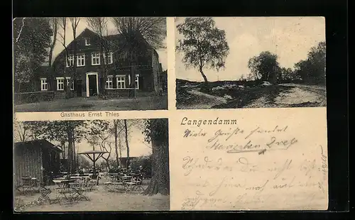 AK Langendamm, Gasthaus von Ernst Thies mit Terrasse