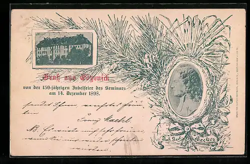AK Berlin-Köpenick, Cöpenick, Festpostkarte, 150-Jähr. Jubelfeier des Seminars 1898, Joh. Jul. Hecker