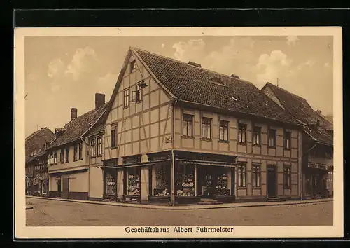 AK Osterwieck am Harz, Geschäftshaus Albert Fuhrmeister, Ecke Mittelstrasse und Tralle