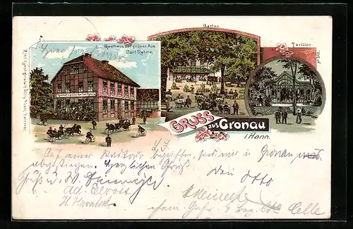 Lithographie Gronau i. Hann., Gasthaus zur grünen Aue von Carl Rehme