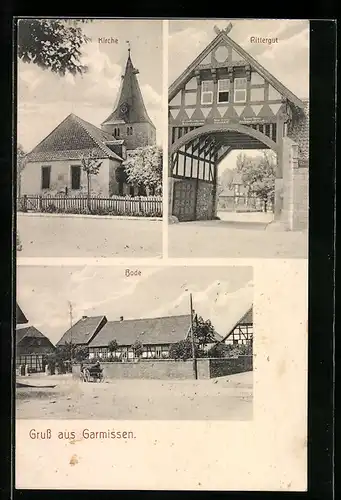 AK Garmissen, Hof Bode, Rittergut, Kirche