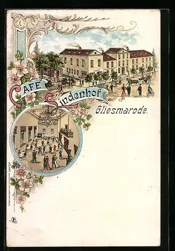 Lithographie Gliesmarode, Café Restaurant Lindenhof und Bäckerei Wloock