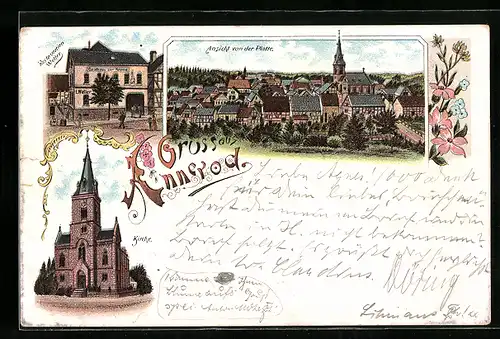 Lithographie Annerod, Restauration Weller und Blick auf Kirche