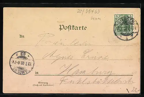 Lithographie Annerod, Restauration Weller und Blick auf Kirche