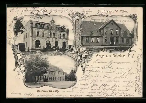 AK Unterlüss, Hubach`s Gasthof, Kurhotel und Geschäftshaus W. Völker