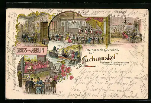 Lithographie Berlin-Kreuzberg, Cafe-Concerthalle zur Lachmuskel, Kommandantenstrasse 3 /4