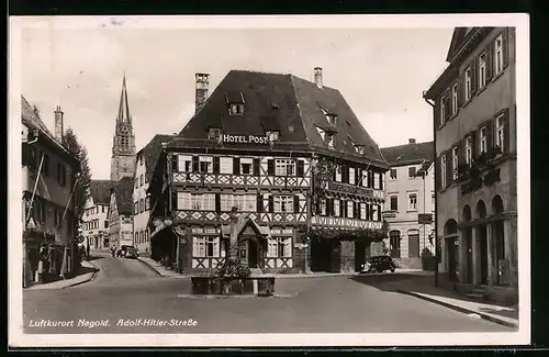 AK Nagold, Strasse mit Hotel Post