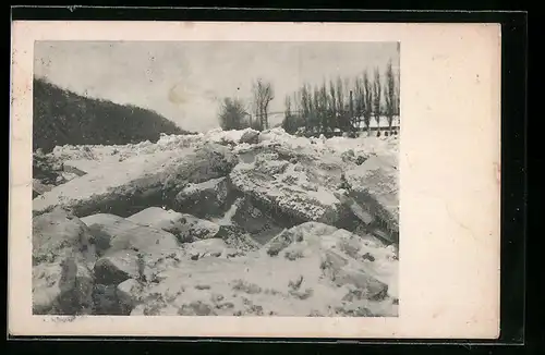 AK Esslingen a. N., Neckar-Eisgang im Februar 1929, Unwetter