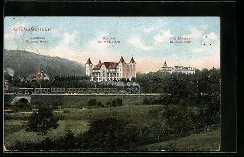 AK Gremsmühlen, Kurhaus, Villa Elisabeth und Rudolfsbad
