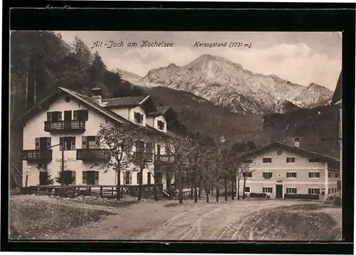 AK Alt-Joch am Kochelsee, Ortspartie mit Herzogstand, Gasthaus Alt-Joch