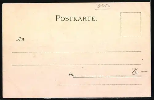 Lithographie Kochelsee, Uferpartie mit Gebirgspanorama