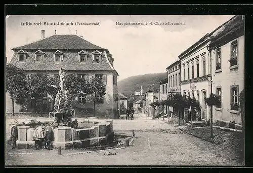 AK Stadtsteinach / Frankenwald, Hauptstrasse mit St. Christofbrunnen