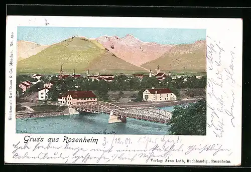 AK Rosenheim, Flusspartie mit Brücke