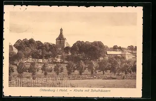 AK Oldenburg i. Holst., Kirche mit Schulhäusern