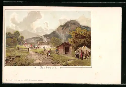 Lithographie Bad Kreuth, Ortspartie