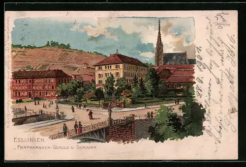 Lithographie Esslingen a. N., Präparanden-Schule und Seminar
