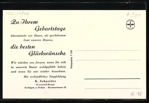AK Esslingen a. N., Hotel Kronenhof-Hospiz, Kronenstrasse 12