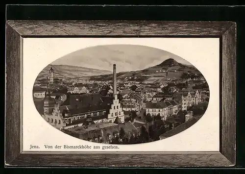 AK Jena, Ortsansicht von der Bismarckhöhe aus gesehen, Passepartout