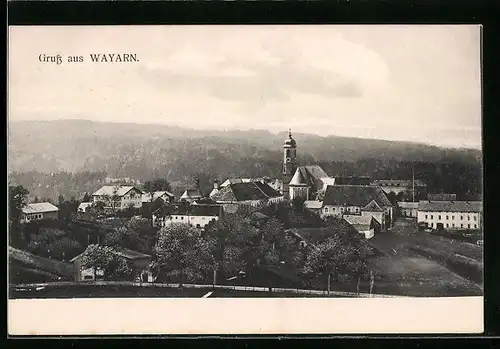 AK Weyarn, Ortsansicht mit Kirche aus der Vogelschau