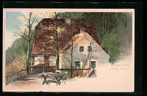 Lithographie Dresden-Hosterwitz, Keppmühle