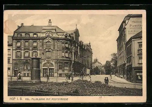 AK Hof i. B., Königliche Filialbank mit Poststrasse