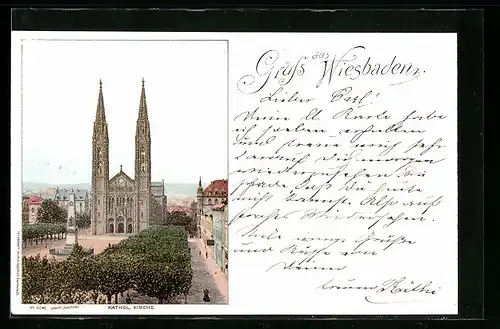 Lithographie Wiesbaden, Katholische Kirche