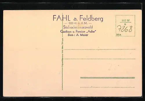 AK Fahl a. Feldberg, Gasthaus und Pension Adler