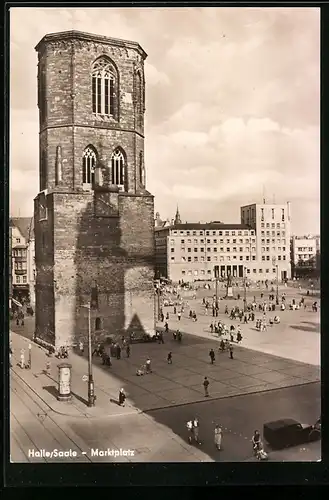 AK Halle a. Saale, der Rote Turm auf dem Marktplatz