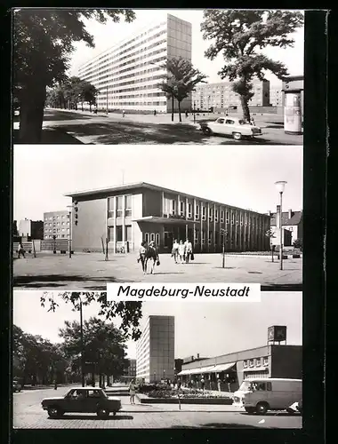 AK Magdeburg-Neustadt, Postamt und Lübecker Strasse