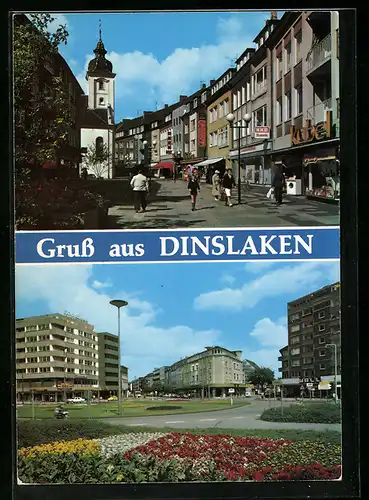 AK Dinslaken, Promenade zur Kirche hin, Grünanlagen