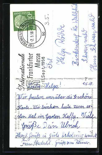 AK Frankfurt am Main, Eschenheimer Turm mit Blick auf das Fernmeldeamt