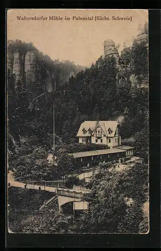 AK Hohnstein, Gasthaus Waltersdorfer Mühle im Polenztal