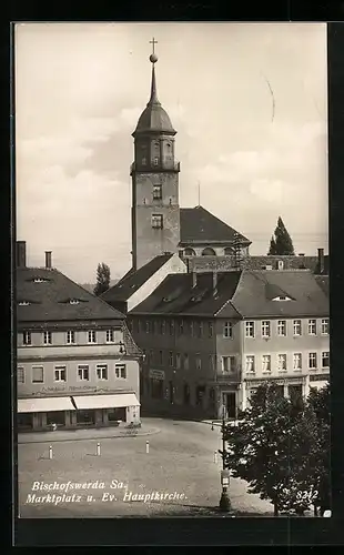 AK Bischofswerda / Sa., Marktplatz mit Ev. Hauptkirche