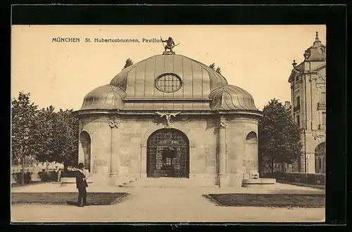 AK München, St. Hubertusbrunnen, Pavillon
