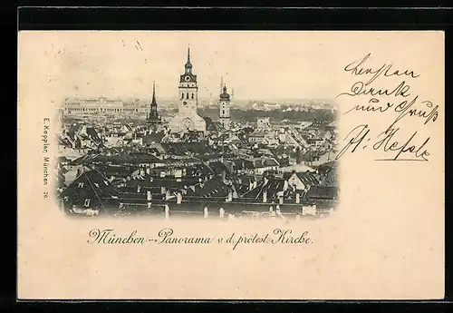 AK München, Panorama von der protest. Kirche zum Petersturm