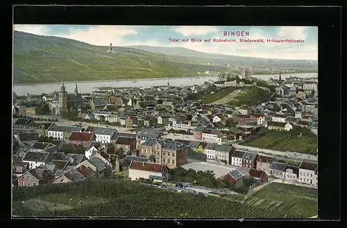 AK Bingen, Totalansicht mit Blick auf Rüdesheim, Niederwald, Hildegardtskloster