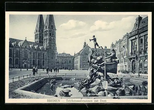 AK Bremen, Teichmannbrunnen mit Dom