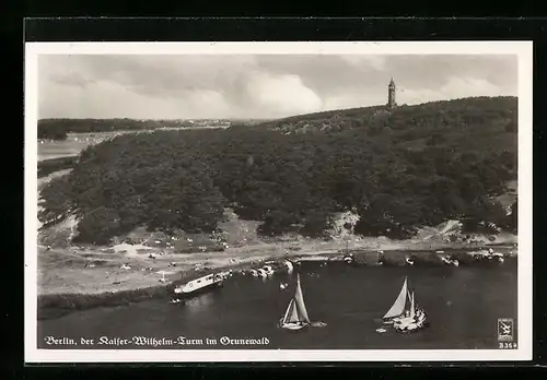 AK Berlin, Kaiser Wilhelm-Turm im Grunewald vom Flugzeug aus