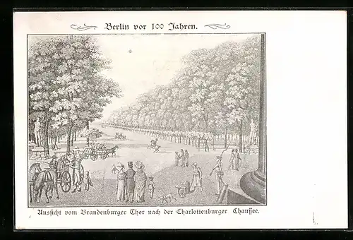 AK Berlin-Tiergarten, Aussicht vom Brandenburger Tor nach der Charlottenburger Chaussee vor 100 Jahren