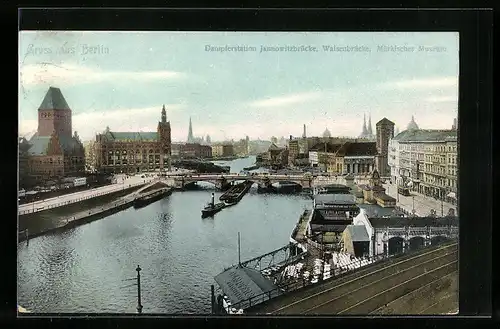 AK Berlin, Dampferstation Jannowitzbrücke, Waisenbrücke, Märkisches Museum