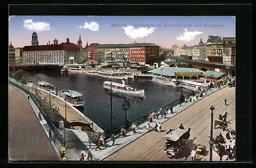 AK Berlin, Dampferstation Jannowitzbrücke und Stadtbahn