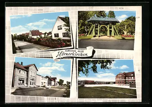 AK Hörnerkirchen über Elmshorn, Strasse vor den Wohnhäusern, Parkeingang